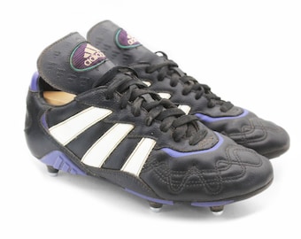 Vintage Adidas Boots Retro Football Shoes Leather Size Women s US 7.5 Rare Retro Athletic Sneakers 80s Classic Sport Style Black