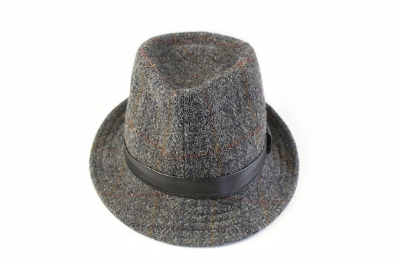 vintage HARRIS TWEED Fedora Hat Wool Bucket Style… - image 2