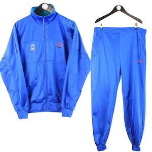 vintage PUMA tracksuit track jacket and pants Size M retro sport suit clothing rave 90s small logo authentic men&#39;s athletic blue windbreaker