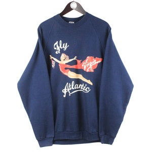 Vintage VIRGIN FLY ATLANTIC Sweatshirt Big Logo Princess Diana Blue Size Men s L Oversized Retro Jumper 90 s Pullover Crewneck Sport Style Etsy UK
