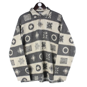 vintage FLEECE 1/4 Zip Size L abstract pattern basic authentic sweater oversize winter warm streetwear gray 90s 80s retro jumper