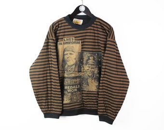 vintage LIVES In UNIFORM Sweatshirt big logo oversize men&#39;s long sleeve athletic 90s retro streetwear authentic Size S 80s style sport brown