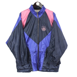 Vintage ADIDAS ORIGINALS Trainingsjacke Größe Damen L authentische lila blau seltene Retro Acid Rave Hipster Bomber Trainingsanzug 90er 80er Jahre Streetwear