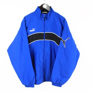 vintage PUMA Herren Trainingsjacke Size XXL authentische blau schwarz Retro Hipster 90s wear style Sport Windjacke Streetwear athletisch klein Logo