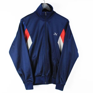 vintage PUMA men&#39;s track jacket Size M authentic blue red retro rave classic 90s wear style sport windbreaker streetwear athletic outfit
