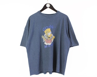 T-shirt vintage THE SIMPSONS 1999, Bart &quot;Cool, man&quot;, autentico, blu, taglia L, collezione retrò, anni &#39;90, maglietta in cotone con grande logo, stile cartoon Fox studio.