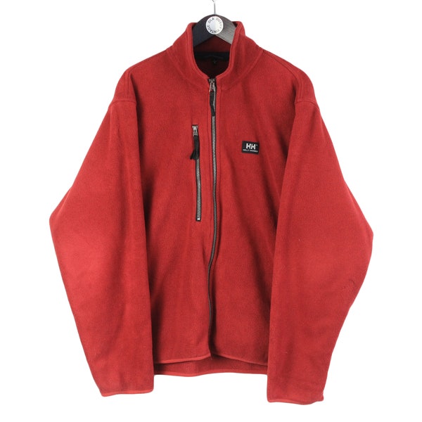 Pull polaire HELLY HANSEN vintage rouge pour hommes taille Xl authentique des années 90 surdimensionné fermeture éclair complète rare montagnes rétro ski hiver streetwear en plein air