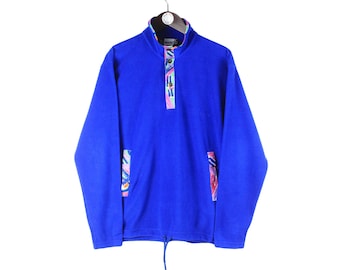 Vintage Polartec Fleece Pullover Männer Gr. L authentische Pullover Druckknöpfe blau retro trekking Winter Rave Outdoor Streetwear Sweat