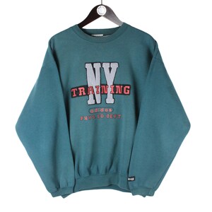 vintage ADIDAS New York Training sweatshirt green big logo authentic 90s Size S men&#39;s crewneck jumper streetwear outfit USA style wear