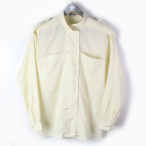 vintage ESCADA by Margaretha Ley women's blouse classic authentic 80s retro shirt pattern 100% Size L beige rare beige 90s 80s luxury button
