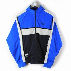 vintage PUMA men&#39;s track jacket Size S authentic blue black retro rave hipster 90&#39;s wear style sport windbreaker streetwear athletic outfit