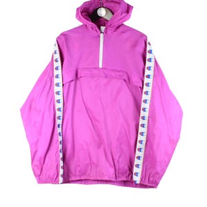 vintage CHAMPION Anorak Jacket męska Rozmiar L kieszeń wiatrówka różowa autentyczna rzadka retro 90s poliester styl sportowy płaszcz przeciwdeszczowy