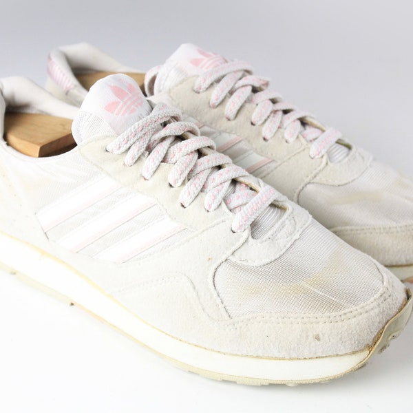 vintage ADIDAS Sneakers Women's Size US 8 authentic trainers rare retro athletic shoes 90's classic trainers white tie shoes sport wear