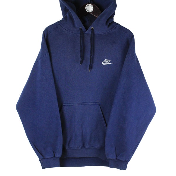 vintage NIKE Hoodie small logo Size M men's athletic sport navy blue sport team retro cotton 90s swoosh outfit USA brand cotton