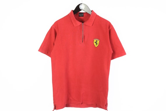 Vintage FERRARI homme Polo T-Shirt rouge Taille S/M petit logo authentique  équipe de course rare rétro années 90 sport car tee F1 Formule 1 top coton  course -  France