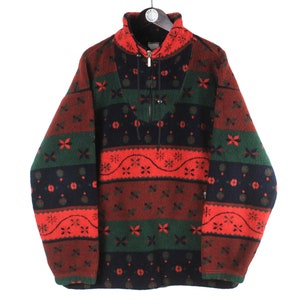 vintage CAMPAGNOLO Fleece Sweater 1/4 zip Size L authentic outdoor warm jumper 90&#39;s retro winter pattern outdoor ski mountain multicolor