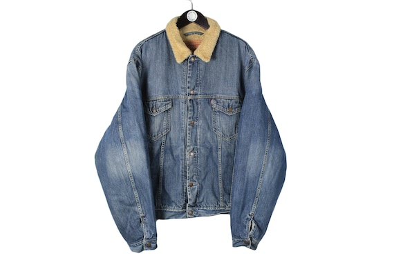 Vintage Levis Sherpa Denim Jacket Size XXL Men's Jeans Trucker Truck Hunting Buffalo Blend Heavy Work Washed Wash Oversized 90s Blue Coat