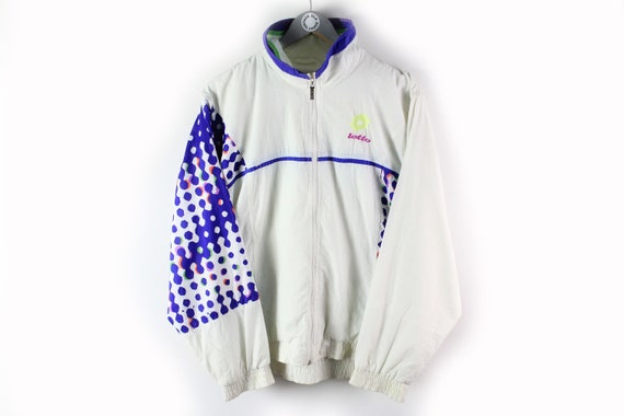 Lotto Vintage Men/'s Gray Black Track jacket 90s 80s Retro Full ZIp Side Tape Logo Rave Jacket Track Top Size M