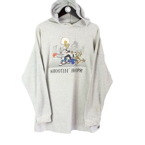 Sudadera con capucha vintage 1991 WARNER BROS Inc Acme Clothing Shootin' Hoops fabricada en EE. UU. Auténtica, gris, colección retro, hipster, años 90 y 80, logotipo grande