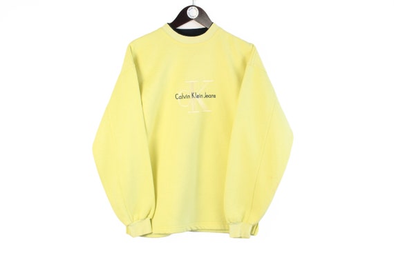 Vintage CALVIN - Yellow Big Basic S Bootleg Etsy Wear Pullover Hipster 90\'s KLEIN Sport Logo Israel Classic Sweater Sweatshirt Oversize Retro Size Rare