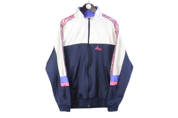 トップス 00's asics Track Jacket Pants Setup Y2K Mens Vintage Asics Jacket Arm Striped Logo Jacket Blue And