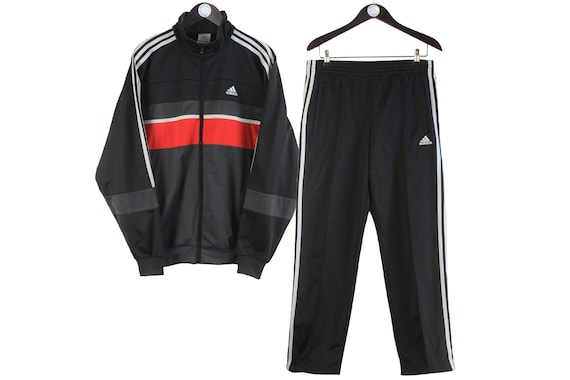 Vintage ADIDAS Tracksuit Size L Retro Sport Originals Clothing Rave 90 s Authentic Rare Men s Athletic Suit Jacket and Pants Black Red Etsy