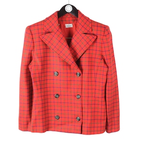 vintage VALENTINO BOUTIQUE authentische Blazer Jacke lange Ärmel retro style rot kariert Gr. 14 Mantel 90er 80er Jahre Luxus Outfit Button Up peacoat