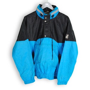 vintage K-WAY International retro ski Jacket winter Coat acid colorway bright clothing men's Size S/M black blue authentic k way long sleeve