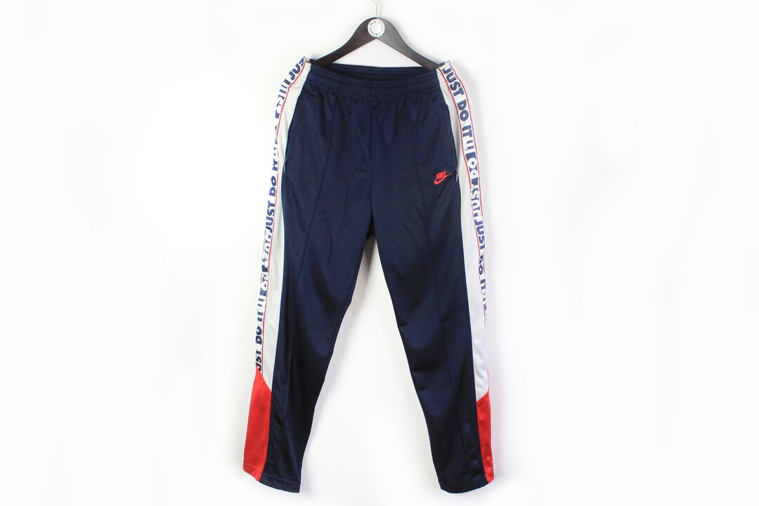 Pantalon de survetement vintage NIKE Just Do It taille M usure authentique style retro rave vetements sport homme athletique bleu des annees 90 80 s coupe reguliere polyester Etsy France