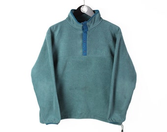 vintage L.L.BEAN Fleece Sweater Size S men&#39;s authentic snap buttons green retro sweatshirt athletic ski style sport wear 90s made in USA