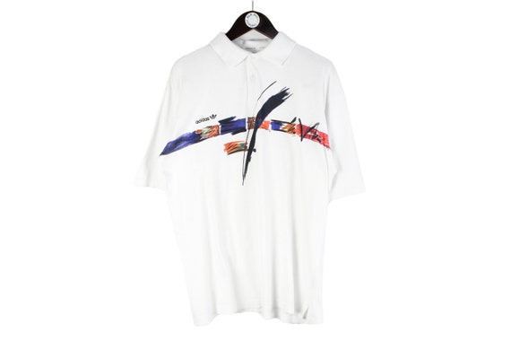 vintage ADIDAS Polo T-Shirt white abstract patter… - image 1