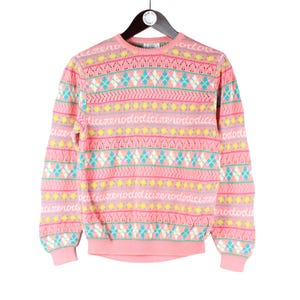 vintage BENETTON-trui VERENIGDE KLEUREN Maat dames S authentieke oversized jaren 90 roze veelkleurige retro trui streetwear gemaakt in Italië
