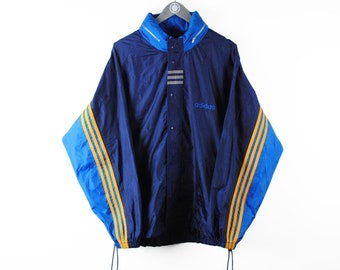 vintage ADIDAS Hooded Retro light wear Jacket windbreaker authentic blue logo streetwear 90s pocket bag retro hipster men's Size XL sport