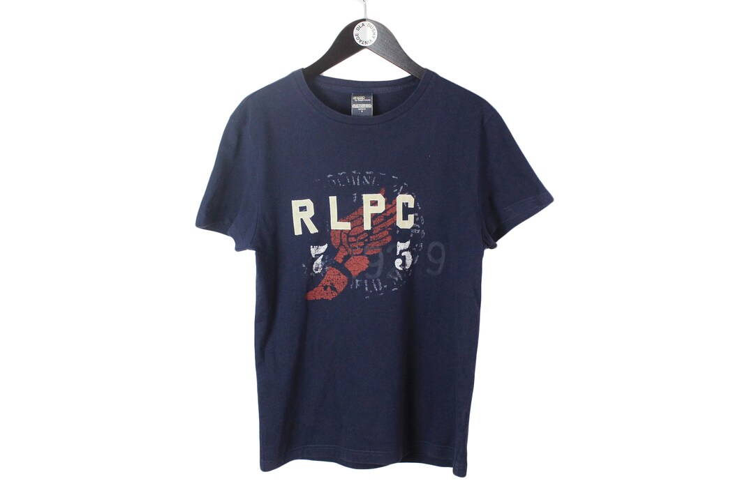 Vintage POLO PWING Ralph Lauren Navy Blue Big Logo T Shirt Size S ...