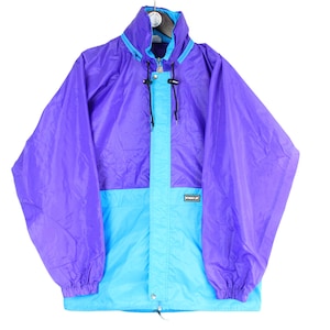 vintage K-WAY raincoat Hooded Jacket oversized men&#39;s Size L purple blue windbreaker authentic 90&#39;s retro outdoor full zip streetwear