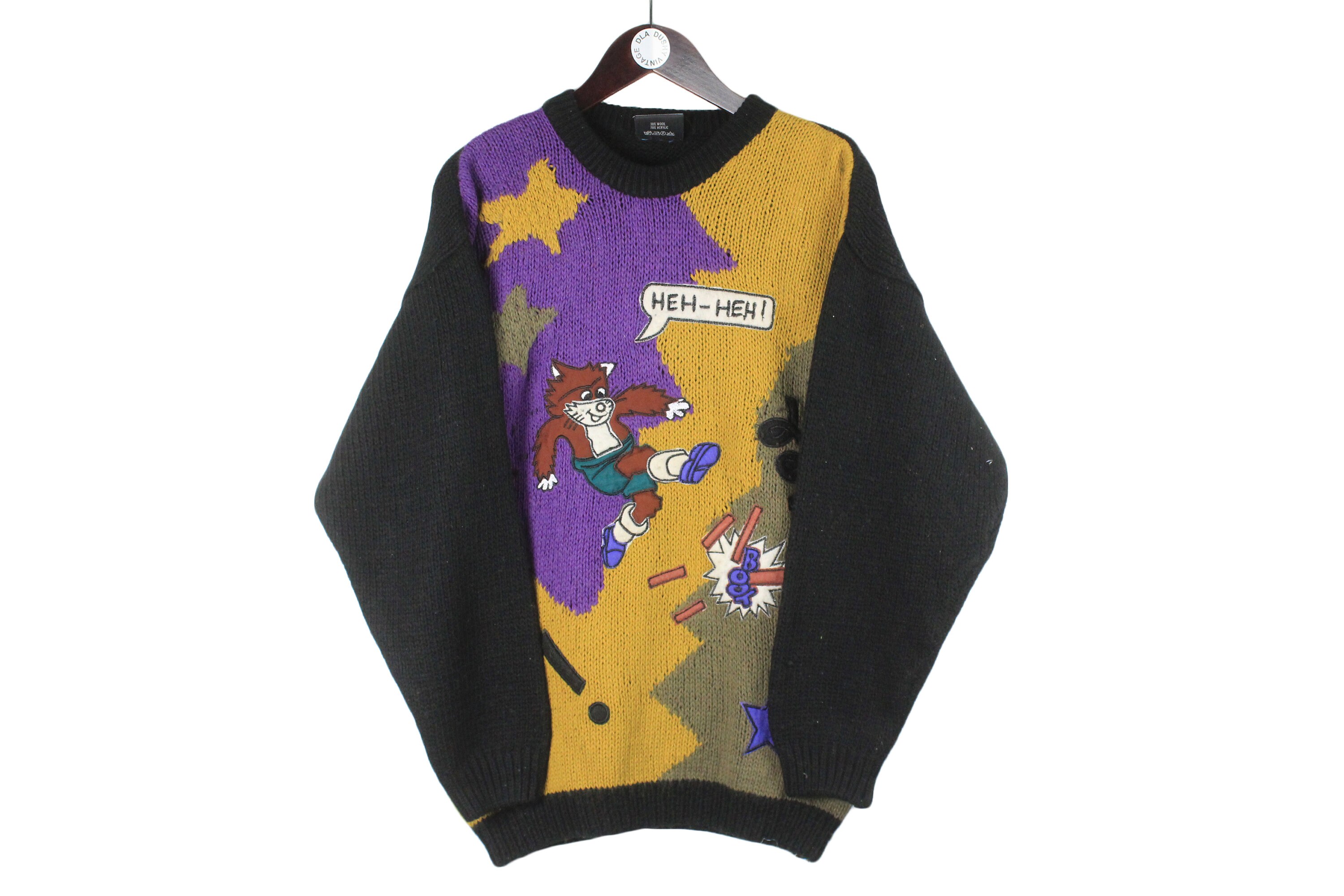 Vintage Sweater Cat Embroidery Logo Multicolor Non Brand