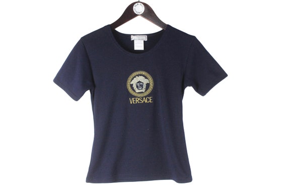 vintage Gianni Versace T-Shirt cotton navy blue e… - image 1