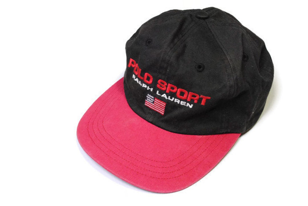 Vintage POLO SPORT Ralph Lauren Baseball Cap Hat 90s Black Big Etsy
