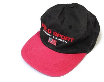 vintage POLO SPORT Ralph Lauren baseball cap hat 90s black big logo retro sport cotton one size hip hop USA style fresh culture authentic 即納/在庫有り POLO 90's SPORT USA in MADE cap Tracker キャップ