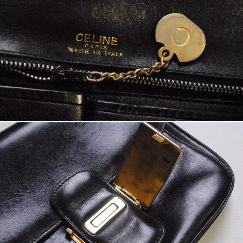 Vintage CELINE Black Leather Bag Women's Crossbody Shoulders Vintage CELINE Black Leather Bag Women's Crossbody Shoulders