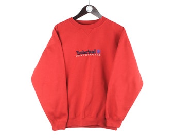 vintage TIMBERLAND sweatshirt authentic rare retro crewneck big logo men's Size S athletic rave sport wear 90s red USA style jumper