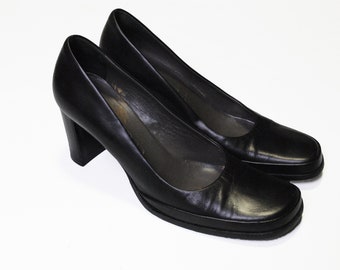 vintage JIL SANDER authentic black women&#39;s shoes leather rare 90s luxury brand fancy vntg style fashion vogue womens retro classic heel