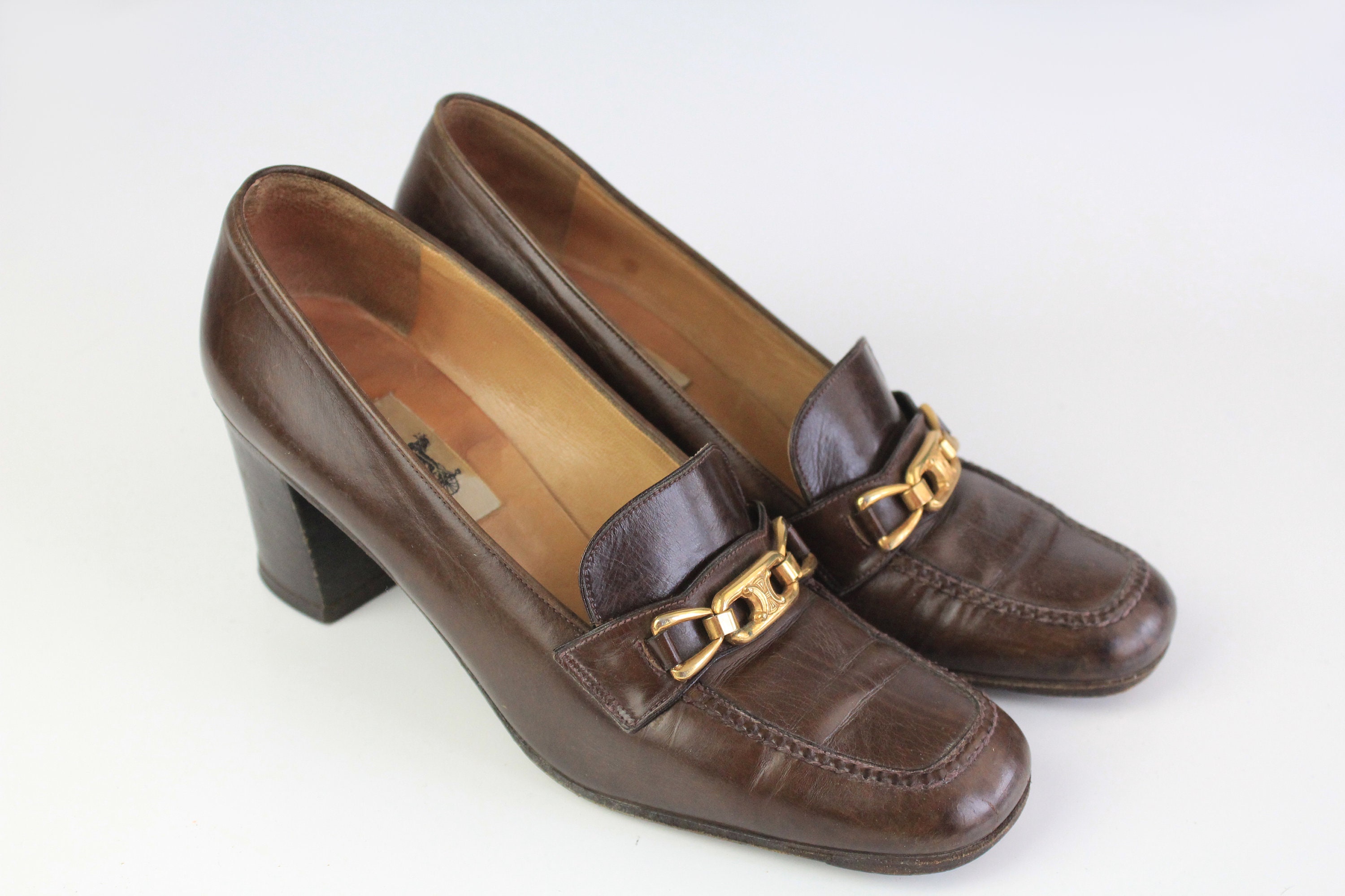 Vintage CELINE Pump in Patent Cousu Main Shoes Women's 36.5