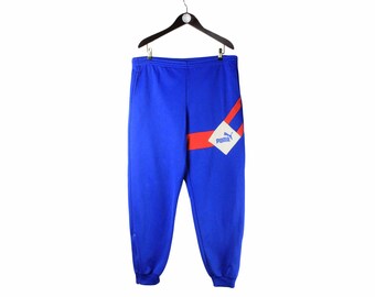 vintage PUMA track pants Size L authentic rare hip hop blue wear trousers retro rave style clothing sport athletic men's 90's streetwear