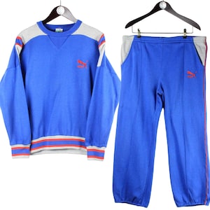 Vintage PUMA Sportanzug blau Größe S oversized Sweatshirt + Jogginghose oversize Retro Sport Rave 90s Rundhalsausschnitt und Hose sportlich Trainingsanzug