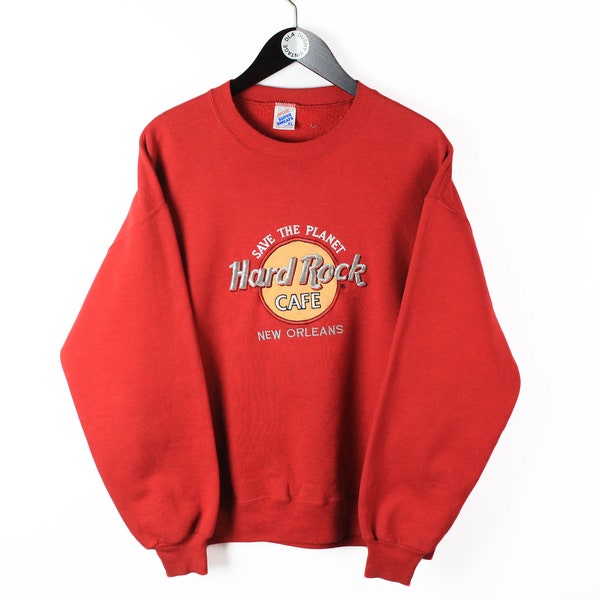 Vintage HARD ROCK CAFE New Orleans Sweatshirt authentisches Rot Größe M Retro 90er Jahre Sammlerstück großes Logo Herren Save the Planet Sportpullover Baumwolle