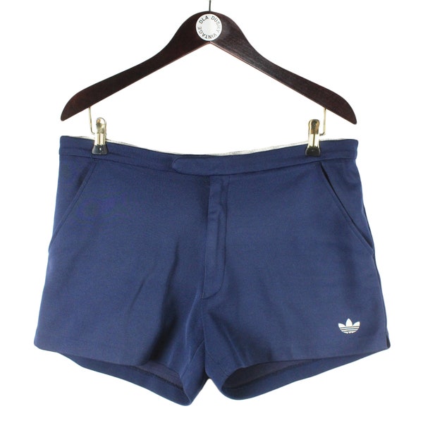 vintage ADIDAS Tennis shorts Size L/XL navy blue summer 80's sport polyester classic activewear above the knee basic sport style