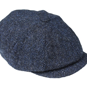 vintage HARRIS TWEED Newsboy wool Flat Cap Railroad baker boy Style Contour Fitted Beret retro peaky blinders UK style authentic hat blue