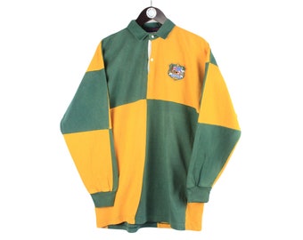 vintage Australia Team Rugby Polo Long Sleeve T-Shirt jersey collared yellow green tee Size M small logo casual style sportswear 00s 90s