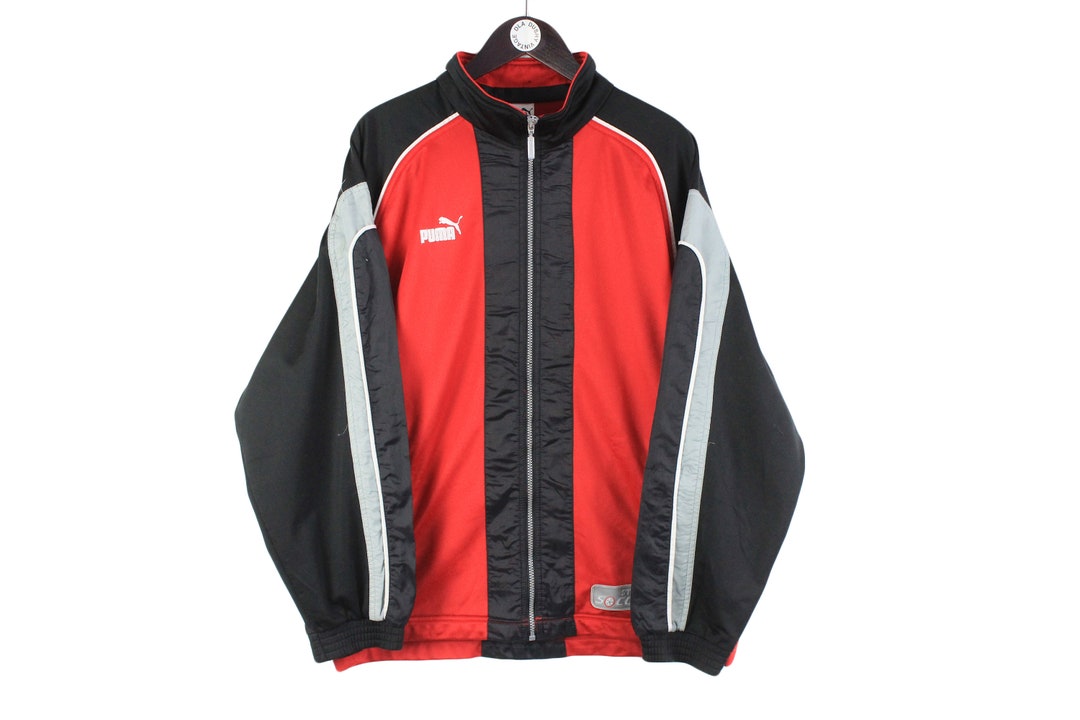Vintage PUMA Men's Track Jacket Size L/XL Big Logo Black Red Rare